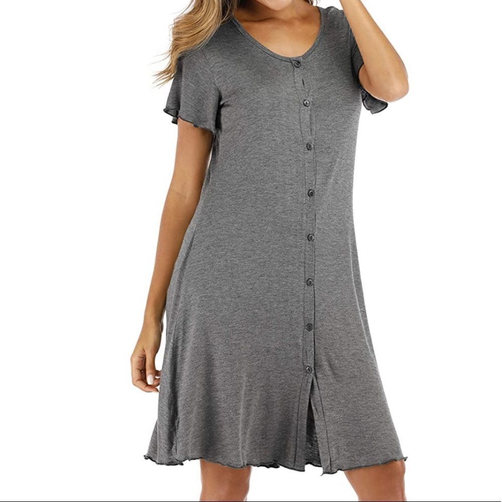 Women’s Soft Sleep Dress Gray with Button Front Size XXL NWT